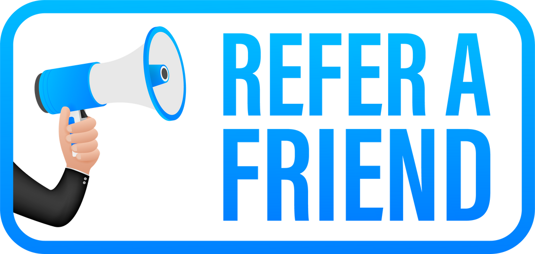 Hand holding megaphone, refer a friend. Vector illustration